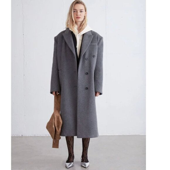 Oak and Fort Oversized Wool Blend Coat Heather Dark Grey Size S-M - Picture 5 of 10